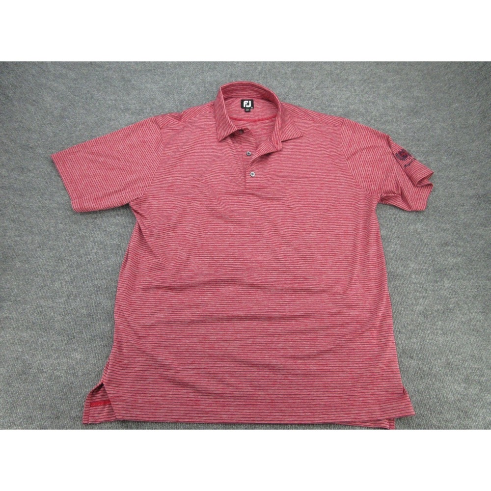 FootJoy Mens Polo Regular Red Striped Royal Lakes Sleeve Logo XL